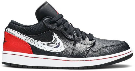 Air Jordan 1 Low Brushstroke Swoosh - Black Red